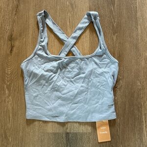 SHEIN Blue Ribbed Crop Top with Cross-Back Design